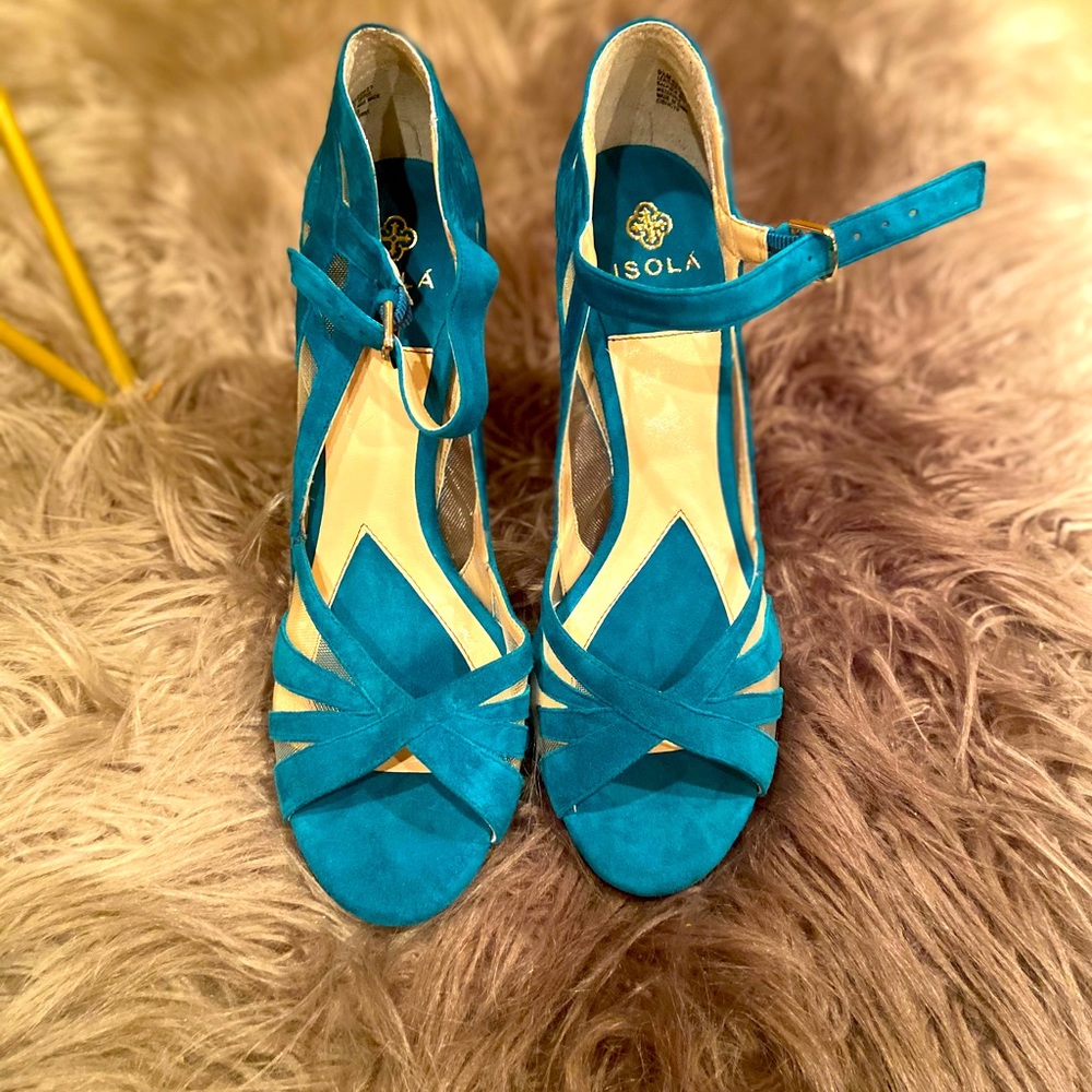 ISOLA Braewyn Turquoise Suede Leather Peep Toe
